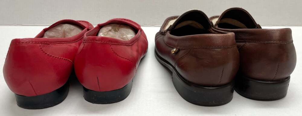 LOT of 2 Etienne Aigner Loafers Red Leather Brown Tweed Shoes Women’s Size 6.5M - Picture 5 of 10